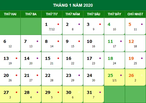 Năm 2020 dương lịch có bao nhiêu ngày