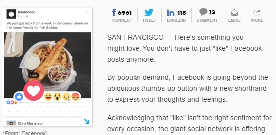 Thông tin facebook thêm các cảm xúc Love, Haha, Wow, Sad, Angry 